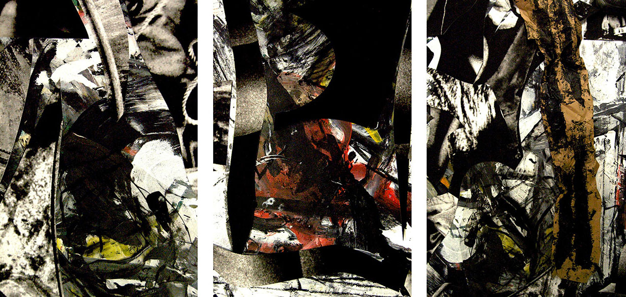 Remnants 10, 2013, three 72x50 panels, mixed media on canvas