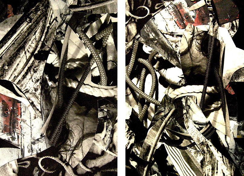 Remnants 6, 2013, two 72x50 panels, mixed media on canvas