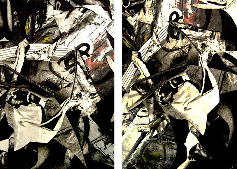 Remnants 7, 2013, two 72x50 panels, mixed media on canvas