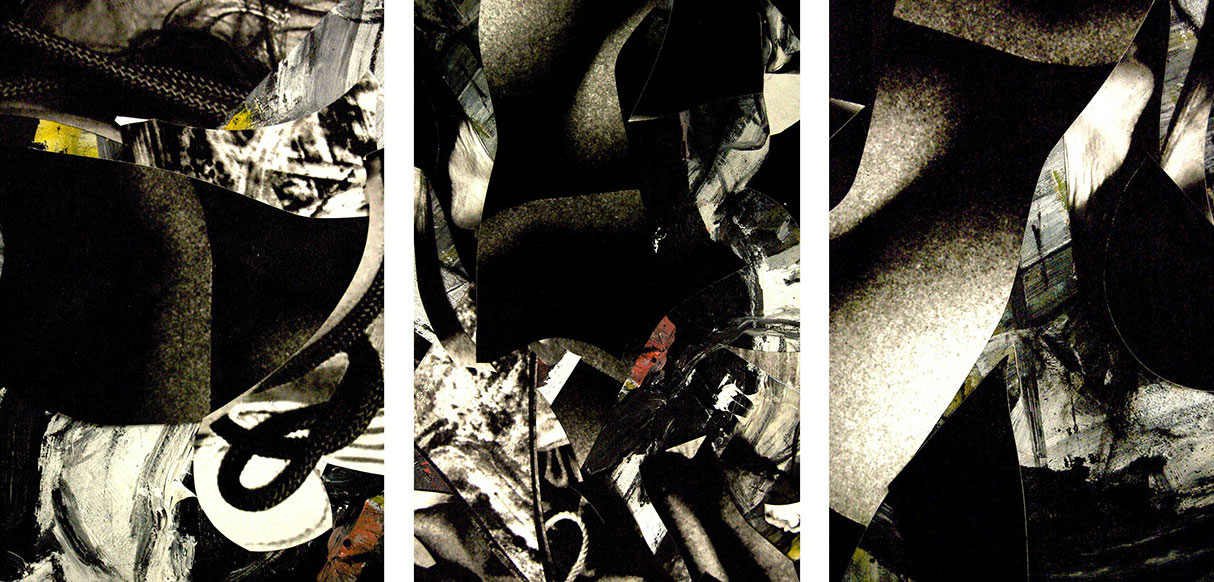 Remnants 8, 2013, three 72x50 panels, mixed media on canvas